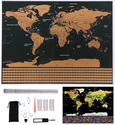 Malatec 23442 Velká Stírací mapa světa s vlajkami 82 x 59 cm + příslušenstvím černá