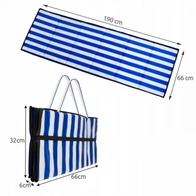 Trizand 23137 Skládací rohož na kempování, pláž 190 x 66 x 1 cm, modrobílá