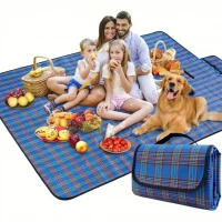 Pronett XJ5439 Pikniková deka 150 x 150 cm károvaná modrá