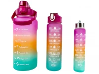 GGV Motivační lahve na vodu 3 ks, 2000 ml, 900 ml, 300 ml modrooranžovozelená