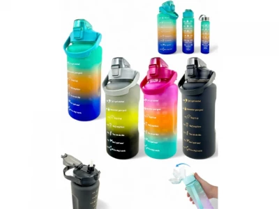 GGV Motivační lahve na vodu 3 ks, 2000 ml, 900 ml, 300 ml modrooranžovozelená