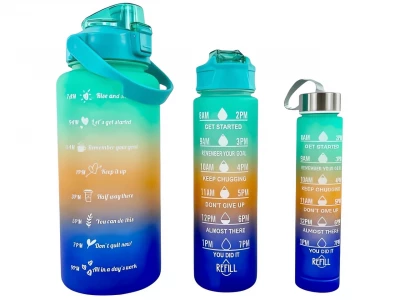 GGV Motivační lahve na vodu 3 ks, 2000 ml, 900 ml, 300 ml modrooranžovozelená
