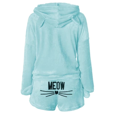 Verk 24556 Chlpaté dámske pyžamo MEOW veľ. L, tyrkysová