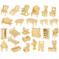 Kruzzel 23542 Puzzle 3D dřevěný nábytek pro panenky, 34 ks