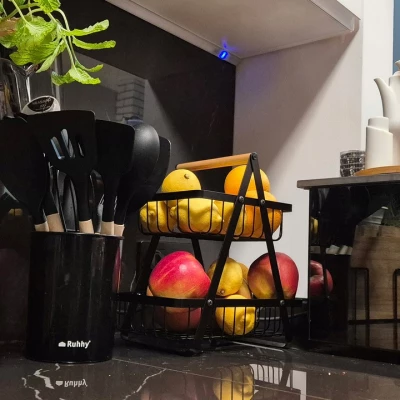 Ruhhy 24265 Dvoupatrový koš na ovoce, kov, dřevo 