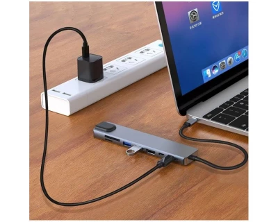 Verk 06331 USB-C HUB 8v1 - PD 100W, HDMI, RJ45, 2x USB-A, 1x USB-C, čítačka kariet