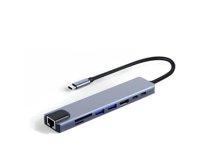 Verk 06331 USB-C HUB 8v1 - PD 100W, HDMI, RJ45, 2x USB-A, 1x USB-C, čítačka kariet