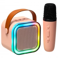 KIK KX3379 Karaoke Bluetooth reproduktor  6 W, bezdrátový mikrofon, růžový