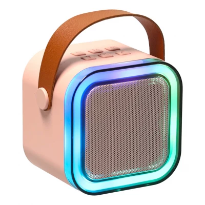 KIK KX3379 Karaoke Bluetooth reproduktor  6 W, bezdrátový mikrofon, růžový