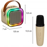 KIK KX3377 Karaoke Bluetooth reproduktor 6 W, 2x bezdrôtový mikrofón, béžový