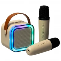 KIK KX3377 Karaoke Bluetooth reproduktor 6 W, 2x bezdrôtový mikrofón, béžový