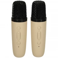 KIK KX3377 Karaoke Bluetooth reproduktor 6 W, 2x bezdrôtový mikrofón, béžový