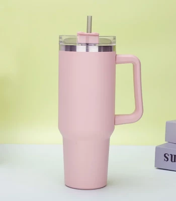 Gordon G870 Termohrnek s uchem a brčkem, nerez, 1200 ml, růžová