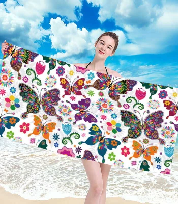 Gordon H58 Plážová osuška rychleschnoucí z mikrovlákna, motýli, 100 x 180 cm 