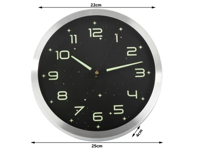 Verk 27454 Nástěnné hodiny analogové, fluorescenční, 25 cm, stříbrné