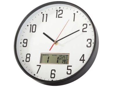 Verk 27456 Nástěnné hodiny analogové s kalendářem, 30 cm, černé