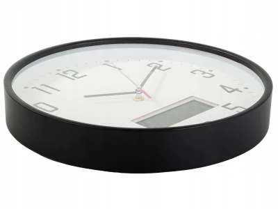 Verk 27456 Nástěnné hodiny analogové s kalendářem, 30 cm, černé