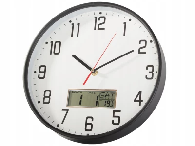 Verk 27456 Nástěnné hodiny analogové s kalendářem, 30 cm, černé