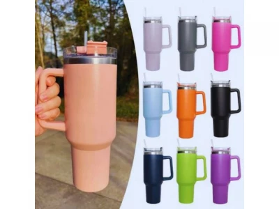 Pronett XJ5555 Termo hrnček s držadlom a slamkou, nerez, 1200 ml, svetloružový