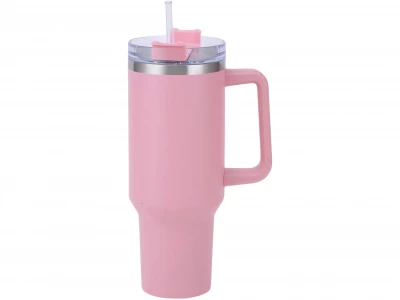 Pronett XJ5555 Termo hrnček s držadlom a slamkou, nerez, 1200 ml, svetloružový