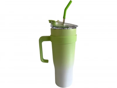 Pronett XJ5556 Termohrnek s uchem a brčkem, nerez, 1200 ml, ombre zelený