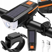 Verk 14491 LED světlo na kolo USB s klaksonem a solárním nabíjením, červené