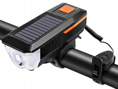 Verk 14491 LED světlo na kolo USB s klaksonem a solárním nabíjením, červené