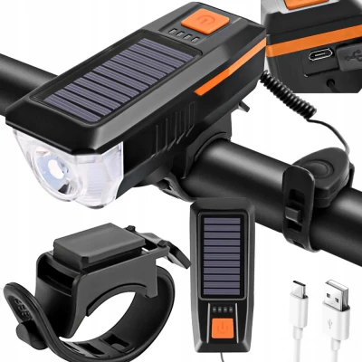 Verk 14491 LED světlo na kolo USB s klaksonem a solárním nabíjením, červené