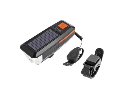 Verk 14491 LED světlo na kolo USB s klaksonem a solárním nabíjením, oranžové