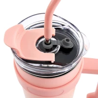 Pronett XJ5556 Termohrnek s uchem a brčkem, nerez, 1200 ml, ombre růžový