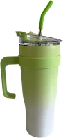 Pronett XJ5556 Termohrnek s uchem a brčkem, nerez, 1200 ml, ombre růžový