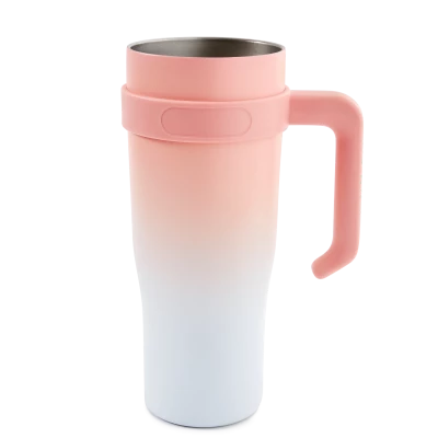 Pronett XJ5556 Termohrnek s uchem a brčkem, nerez, 1200 ml, ombre růžový