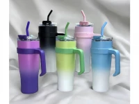 Pronett XJ5556 Termohrnek s uchem a brčkem, nerez, 1200 ml, ombre černý