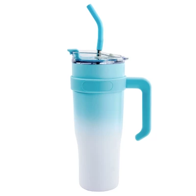 Pronett XJ5556 Termohrnek s uchem a brčkem, nerez, 1200 ml, ombre černý