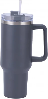 Pronett XJ5555 Termohrnek s uchem a brčkem, nerez, 1200 ml, černý
