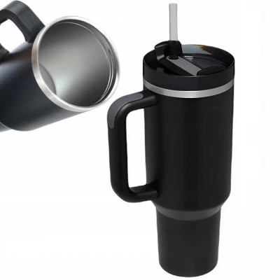 Pronett XJ5555 Termohrnek s uchem a brčkem, nerez, 1200 ml, černý