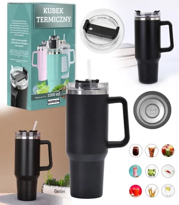 Pronett XJ5555 Termohrnek s uchem a brčkem, nerez, 1200 ml, šedý