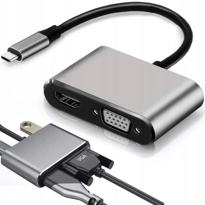 Verk 06344 Převodník USB-C na HDMI 4k, VGA rozbočovač USB 3.0 USB-C 