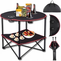 KIK KX3261 Stůl kempingový skládací s držáky na nápoje 70 cm, černý