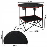 KIK KX3261 Stůl kempingový skládací s držáky na nápoje 70 cm, černý