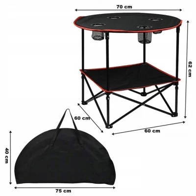 KIK KX3261 Stůl kempingový skládací s držáky na nápoje 70 cm, černý