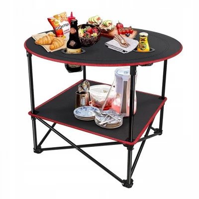 KIK KX3261 Stůl kempingový skládací s držáky na nápoje 70 cm, černý