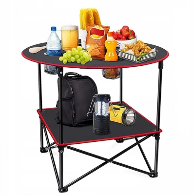 KIK KX3261 Stůl kempingový skládací s držáky na nápoje 70 cm, černý