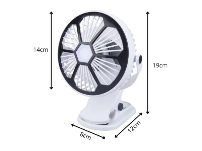 Verk 16034 Ventilátor s klipom USB, 1200 mAh, čiernobiely