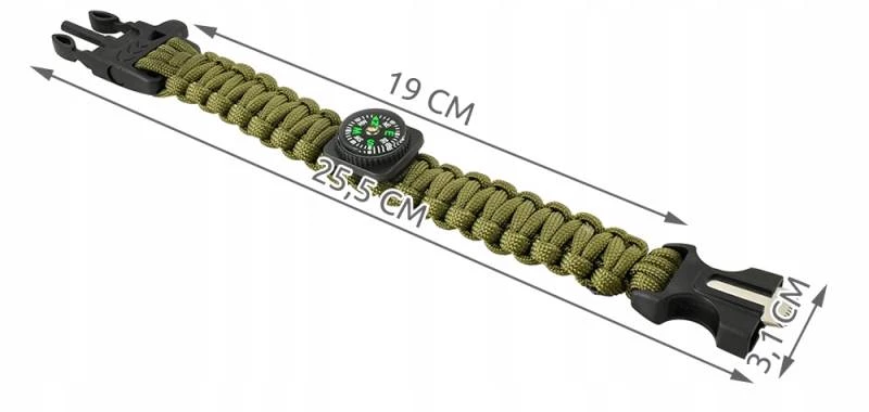 Trizand 6063 Náramok na prežitie s kompasom zelený, 3 ks