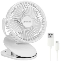 Ruhhy 25566 Ventilátor s klipom USB, 1200 mAh, USB-C, biely