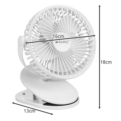 Ruhhy 25566 Ventilátor s klipom USB, 1200 mAh, USB-C, biely