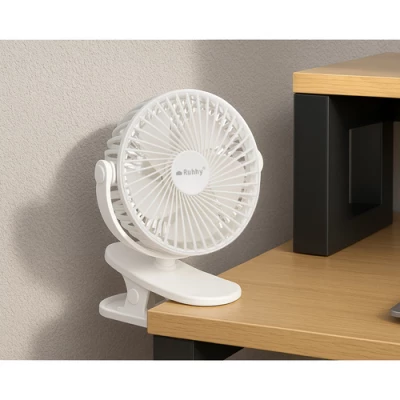 Ruhhy 25566 Ventilátor s klipom USB, 1200 mAh, USB-C, biely