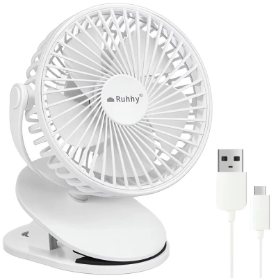 Ruhhy 25566 Ventilátor s klipom USB, 1200 mAh, USB-C, biely