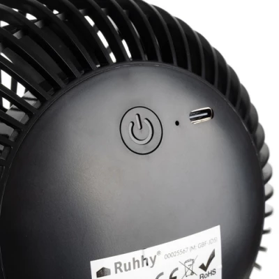 Ruhhy 25567 Ventilátor s klipem USB, 1200 mAh, USB-C, černý
